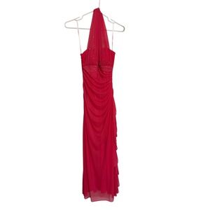 VTG Blondie Nites Fuchsia Pink Halter Prom Dress Ruched Gown Whimsygoth Y2K